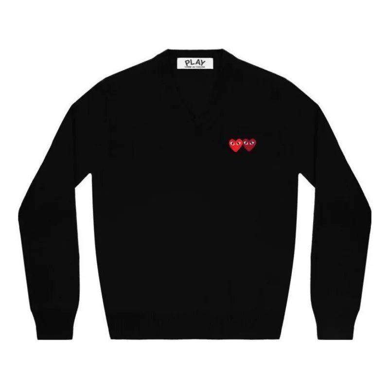 COMME des GARCONS PLAY V-Neck Pullover Double Emblem 'Black' AZ-N056-051-1 sold by KicksCrew