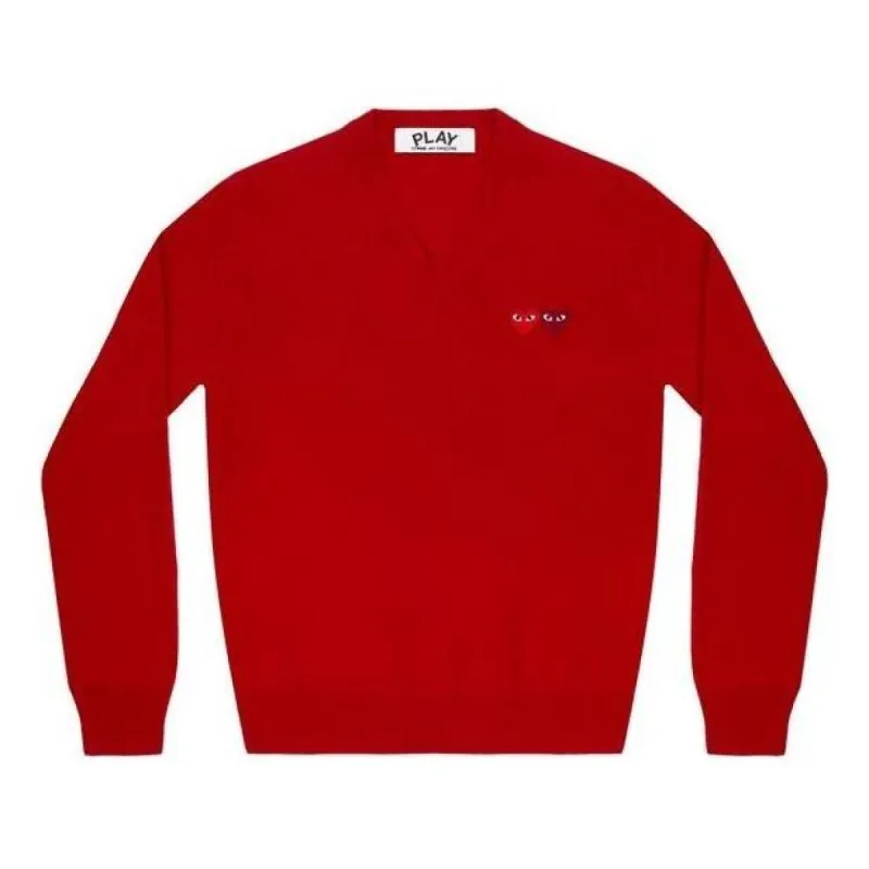 (WMNS) COMME des GARCONS PLAY V-Neck Pullover Double Emblem 'Red' AZ-N055-051-5 sold by KicksCrew