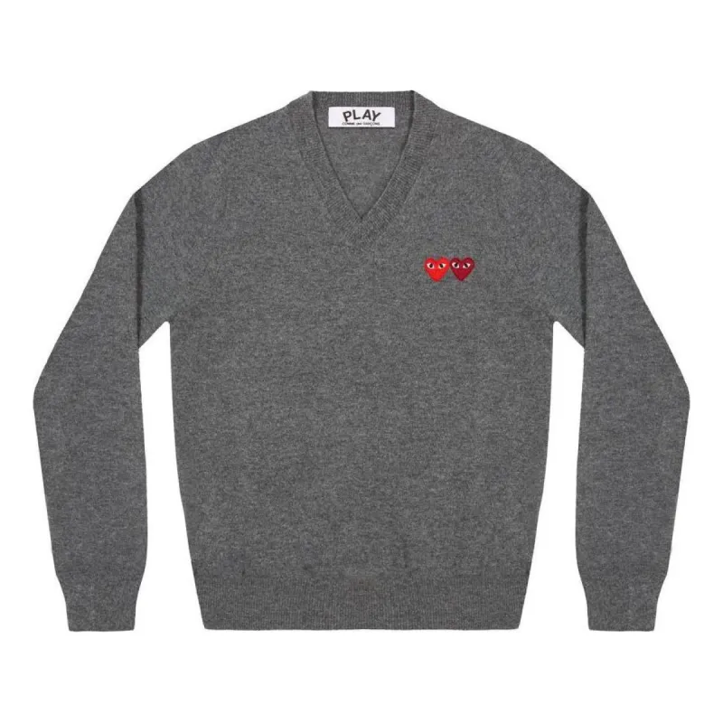 (WMNS) COMME des GARCONS PLAY V-Neck Pullover Double Emblem 'Grey' AZ-N055-051-3 sold by KicksCrew