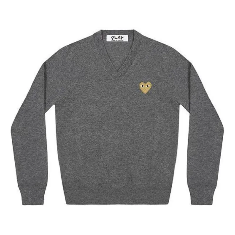 (WMNS) COMME des GARCONS PLAY V-Neck Pullover Gold Emblem 'Grey' AZ-N047-051-3 sold by KicksCrew