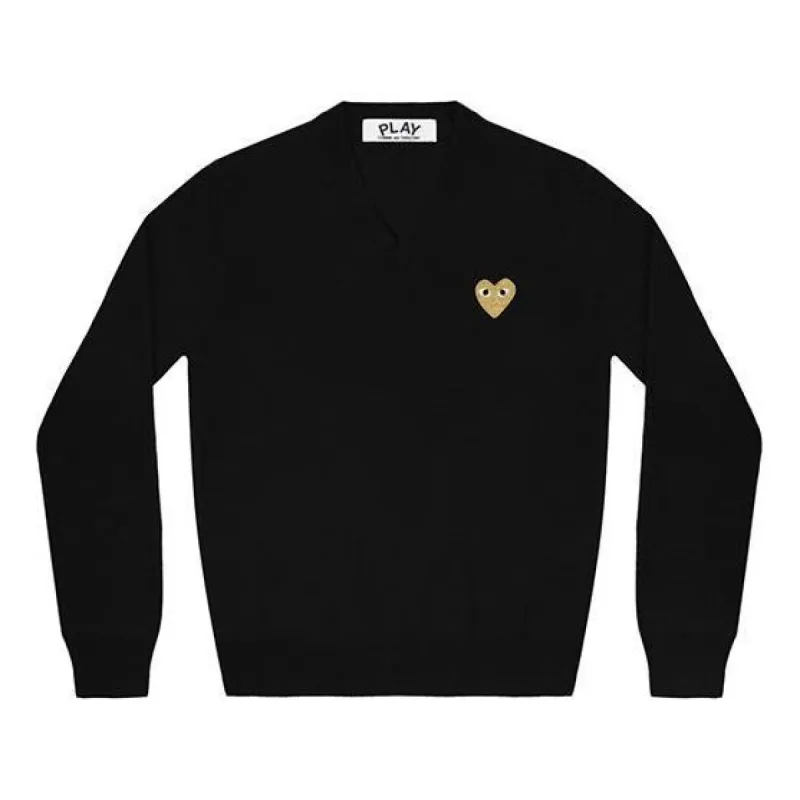 (WMNS) COMME des GARCONS PLAY V-Neck Pullover Gold Emblem 'Black' AZ-N047-051-1 sold by KicksCrew