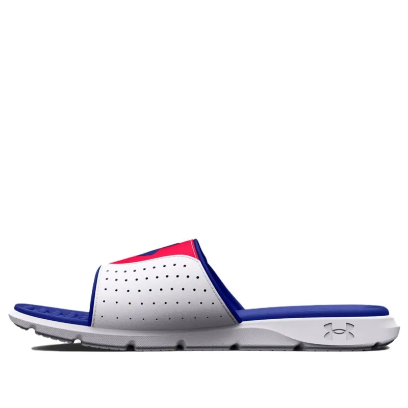 Under Armour UA Ignite VI TX Slides 'White Blue Red' 3026925-600 sold by KicksCrew
