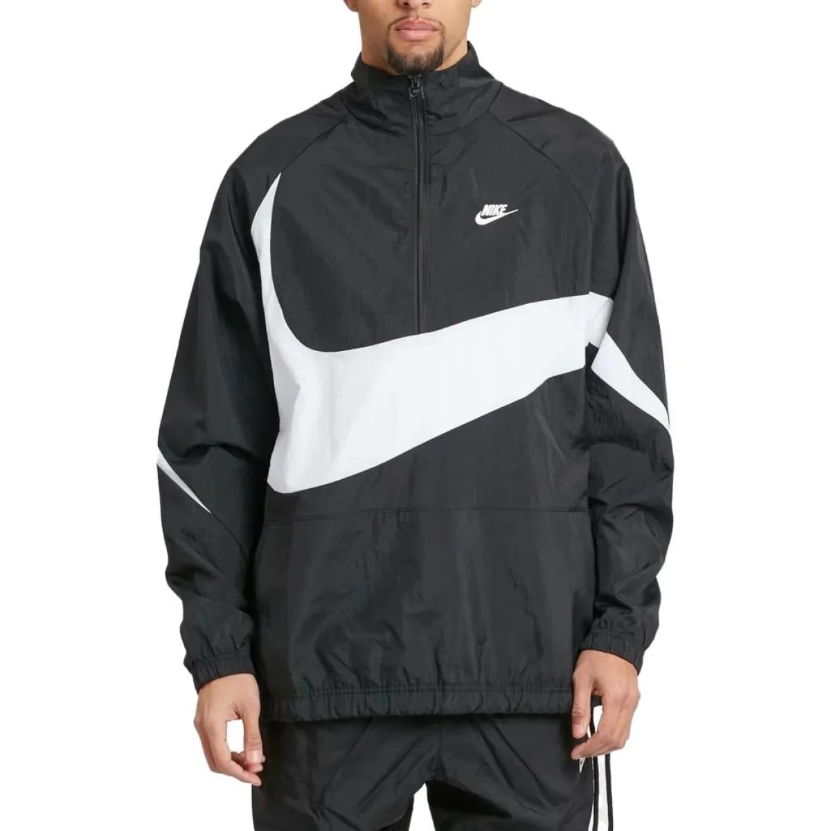 Nike Swoosh Half Zip Woven Jacket 'Black White' AJ2696-010 | Parallel