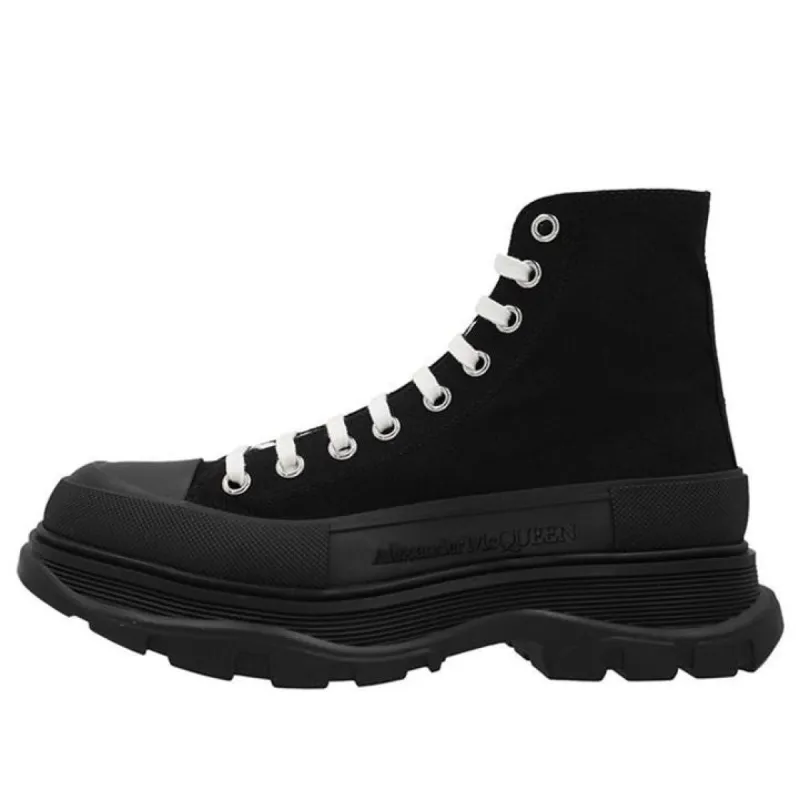 Alexander McQueen Tread Slick Canvas High Top Sneakers 'Black White' 705659W4MV21000 sold by KicksCrew