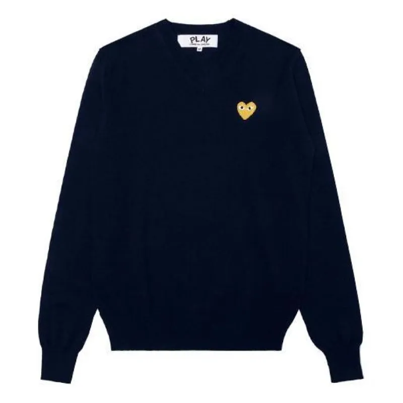 COMME des GARCONS PLAY V-Neck Pullover Gold Emblem 'Black' AZ-N048-051-2 sold by KicksCrew