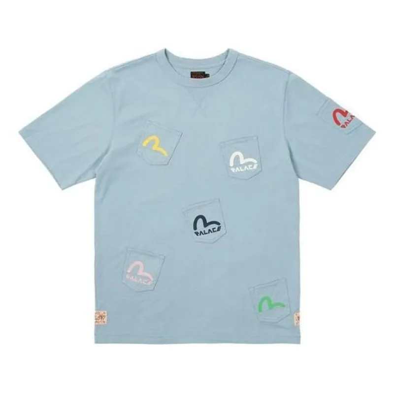 Palace X Evisu Multi Pocket T-Shirt Dusty Blue Logo T-Shirt 'Blue' P21EVTS003 sold by KicksCrew