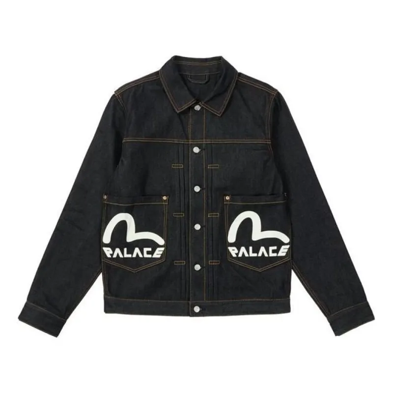 Palace X Evisu FW21 Classic Seagull Denim Jacket Indigo Raw Logo Jacket 'Black' P21EVD001 sold by KicksCrew