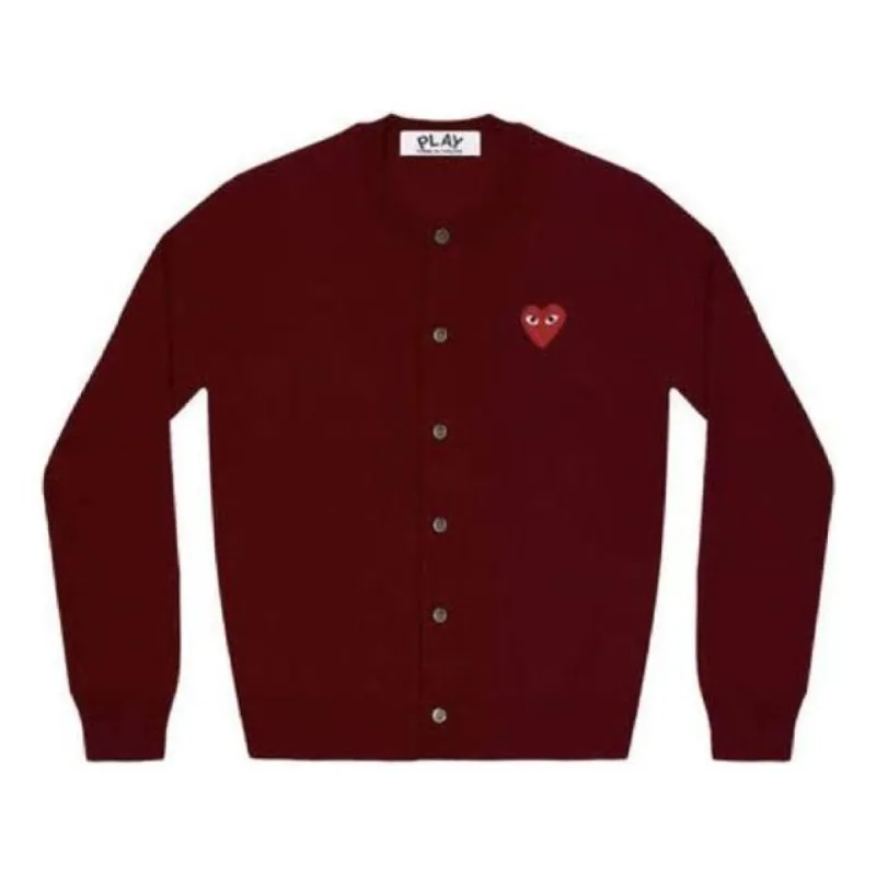 (WMNS) COMME des GARCONS PLAY Knit Cardigan Red Emblem 'Burgundy' AZ-N007-051-4 sold by KicksCrew