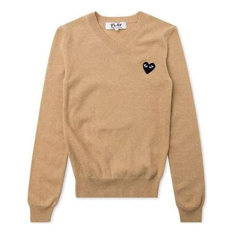 (WMNS) COMME des GARCONS PLAY V-Neck Pullover Black Heart 'Beige' AZ-N017-051-3 sold by KicksCrew