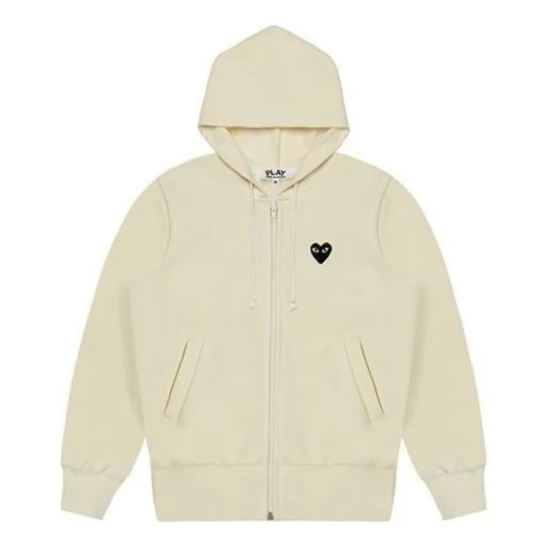 CCOMME des GARCONS PLAY Zip Hoodie Big Black Heart 'Beige' AZ-T254-051-3 sold by KicksCrew