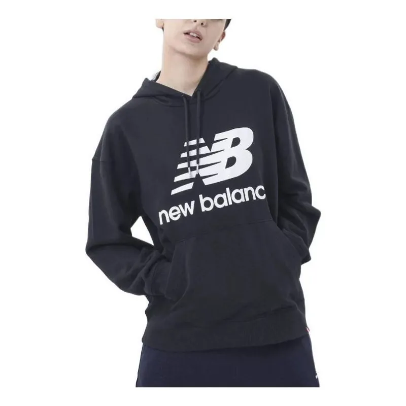 (WMNS) New Balance Essentials Stacked Logo Oversized Pullover Hoodie 'Black' WT03547-BK sold by KicksCrew