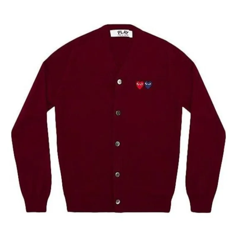 COMME des GARCONS PLAY Cardigan With Double Emblems 'Burgundy' AZ-N058-051-4 sold by KicksCrew
