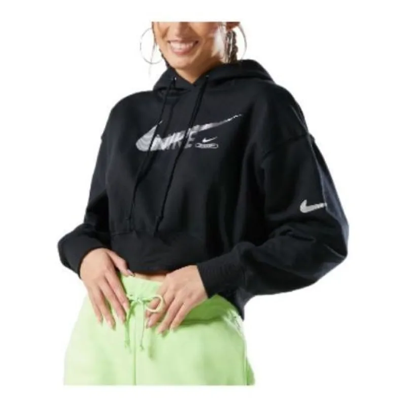 (WMNS) Nike Sportswear Swoosh Fleece Pullover Hoodie 'Black White' DR5613-010 sold by KicksCrew