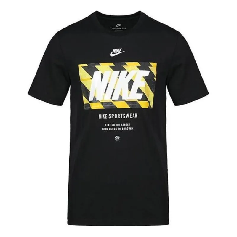 Nike Logo Sportswear T-Shirt 'Black Yellow' 928355-010 sold by KicksCrew