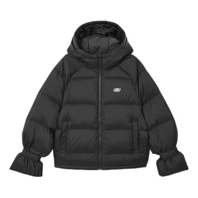 (WMNS) Skechers Zip-up Hooded Long Sleeve Down Jacket 'Black' L421W113 sold by KicksCrew