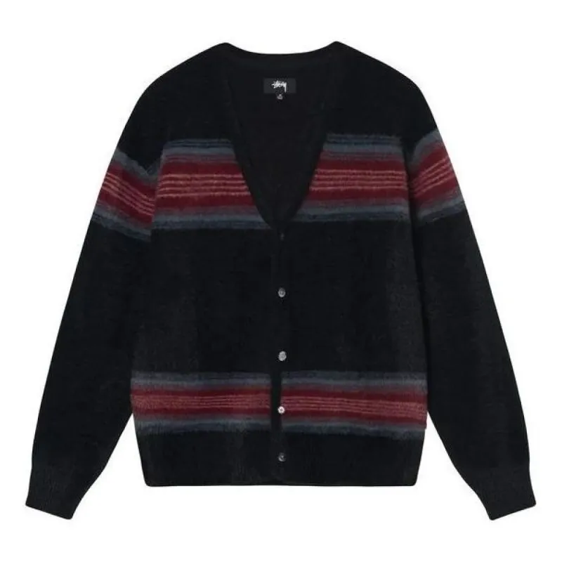 Stussy Stripe Shaggy Cardigan Sweaters 'Black' 117137 sold by KicksCrew