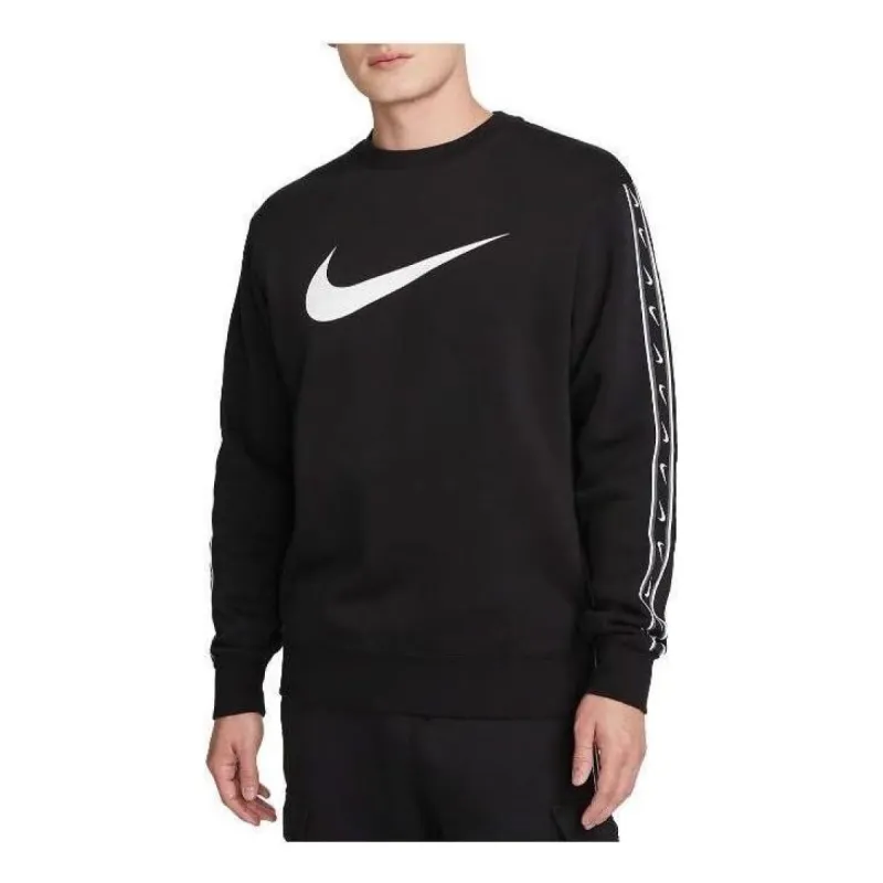 Nike Sportswear Repeat Fleece Sweatshirt 'Black White' DX2029-011 sold by KicksCrew