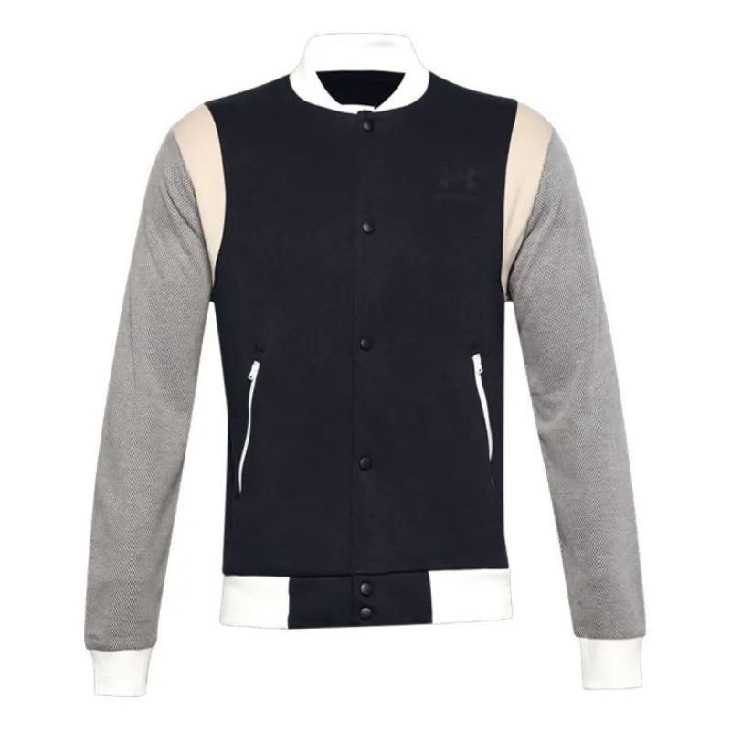 Under Armour Rival Fleece Amp Varsity Bomber Jacket 'Black Grey' 1357146-001 sold by KicksCrew