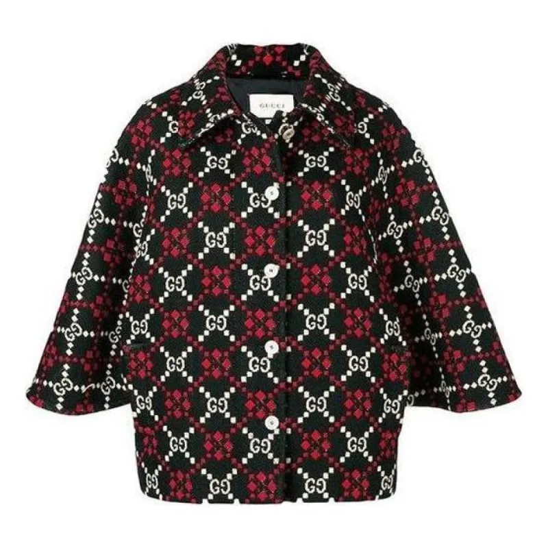(WMNS) Gucci GG Diamond Wool Cape Coat 'Red Black' 543342-Z507-M1210 sold by KicksCrew