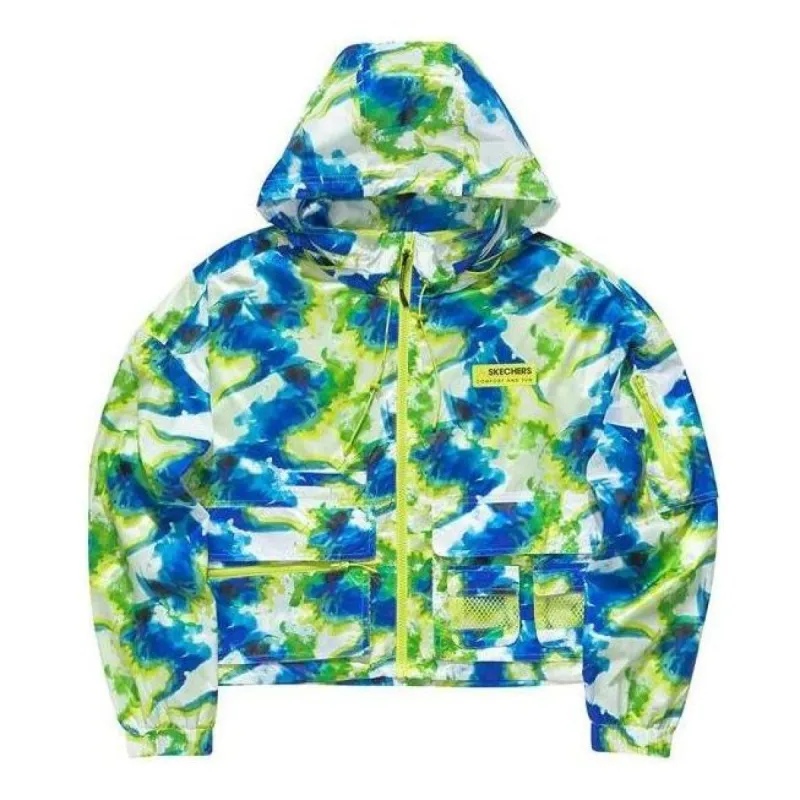 (WMNS) Skechers Casual Camo Hooded Jacket 'Green Blue' L121W024 sold by KicksCrew