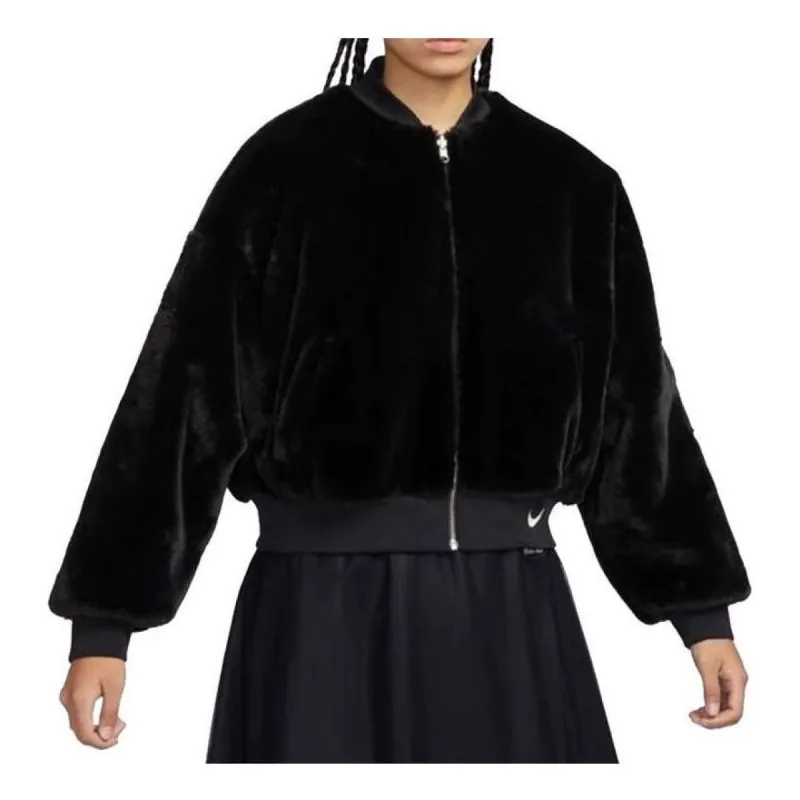 (WMNS) Nike Sportswear Reversible Faux Fur Bomber Jacket 'Black' FB8693-010 sold by KicksCrew