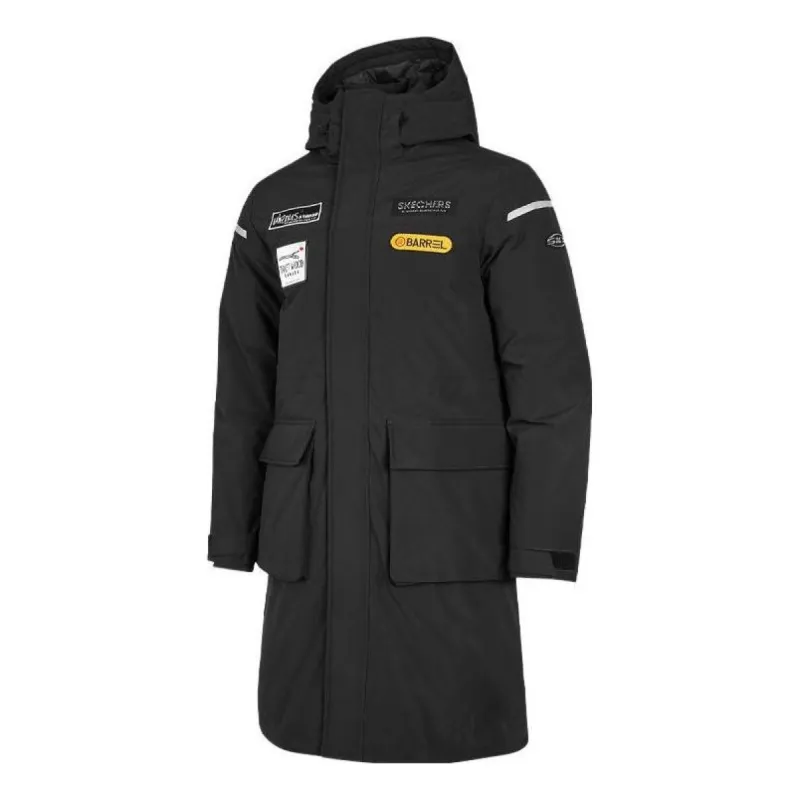 Skechers Performance Series Long Down Jacket 'Black White Yellow' P421M003-0018 sold by KicksCrew
