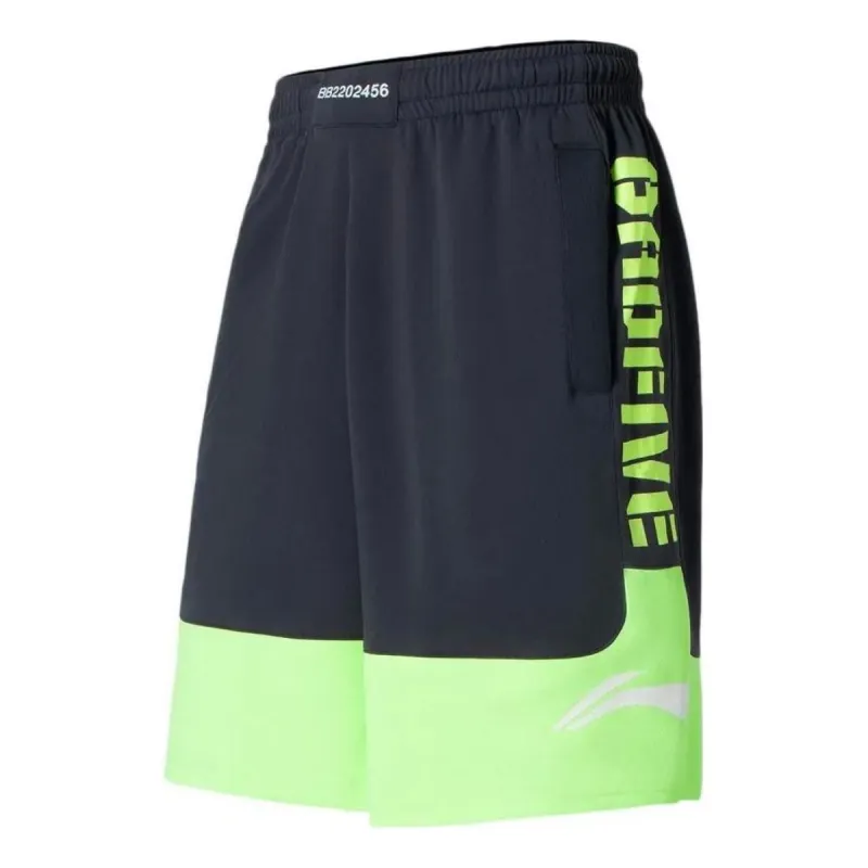Li-Ning BadFive Logo Basketball Shorts 'Blue Neon Green' AAPS031-3 sold by KicksCrew