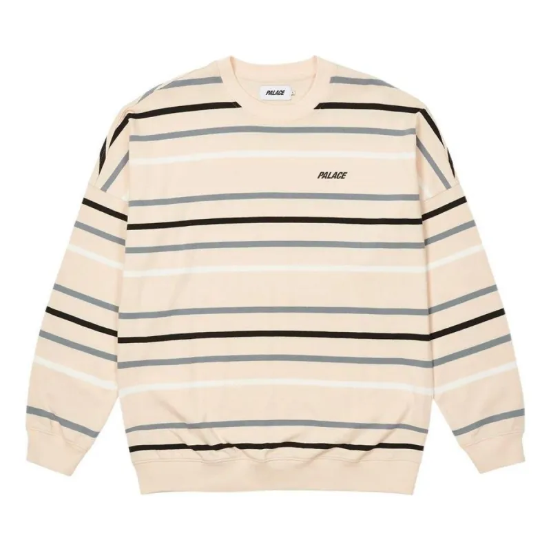 Palace Stripe Drop Shoulder Crew 'Stone' P22ES064 sold by KicksCrew