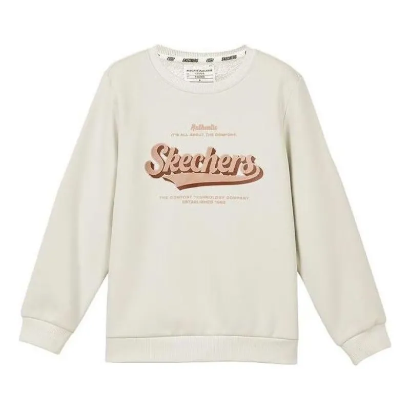 (GS) Skechers Colorful Casual Series Letter Round Neck Fleece Pullover Sweater 'White Pink' L423K098-0074 sold by KicksCrew