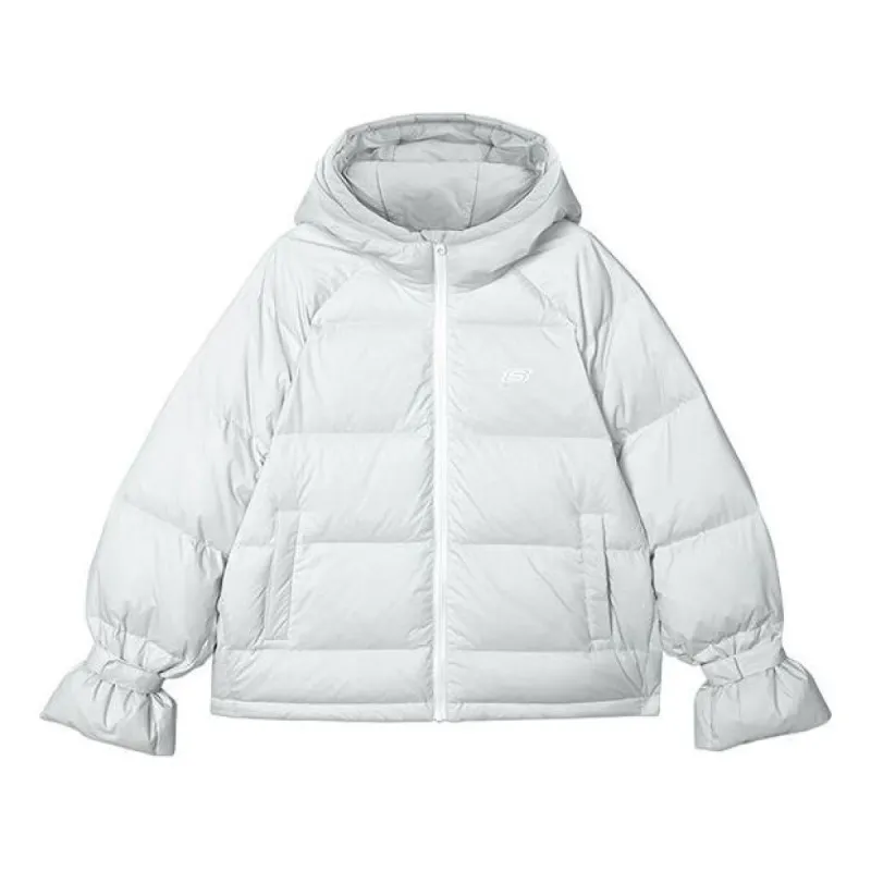 (WMNS) WMNS) Skechers Zip-up Hooded Long Sleeve Down Jacket 'White' L421W113-01MZ sold by KicksCrew