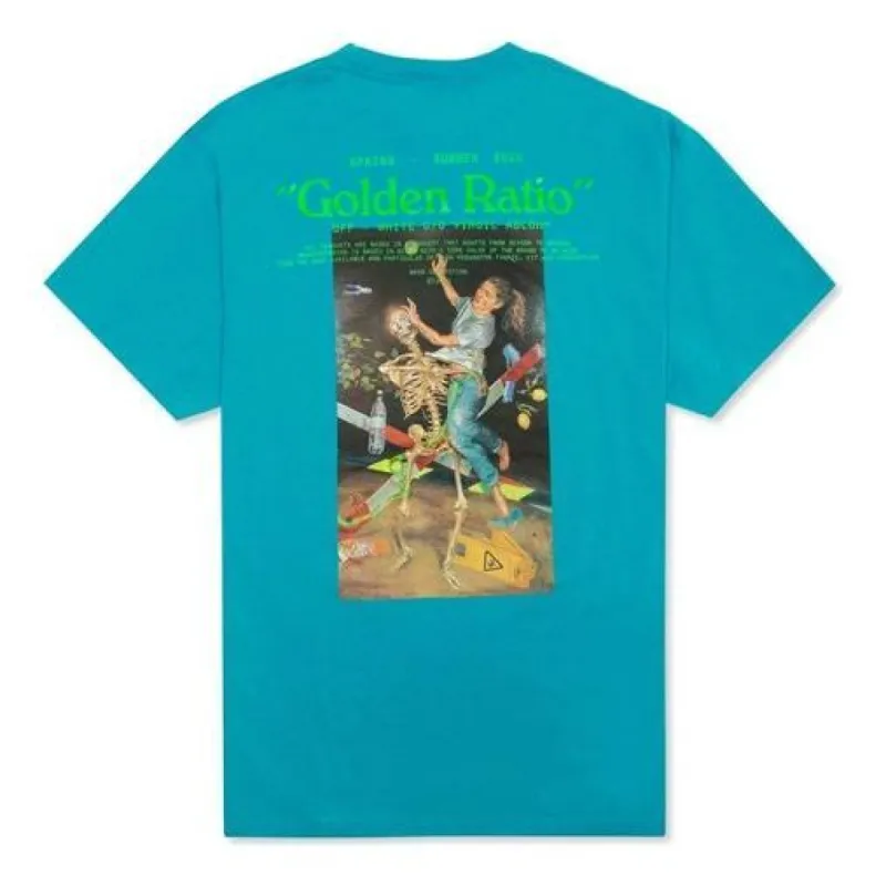 Men's Off-White C/O VIRGIL ABLOH Skeleton Painting Short Sleeve Loose Fit Blue T-Shirt OMAA038R201850143988 sold by KicksCrew