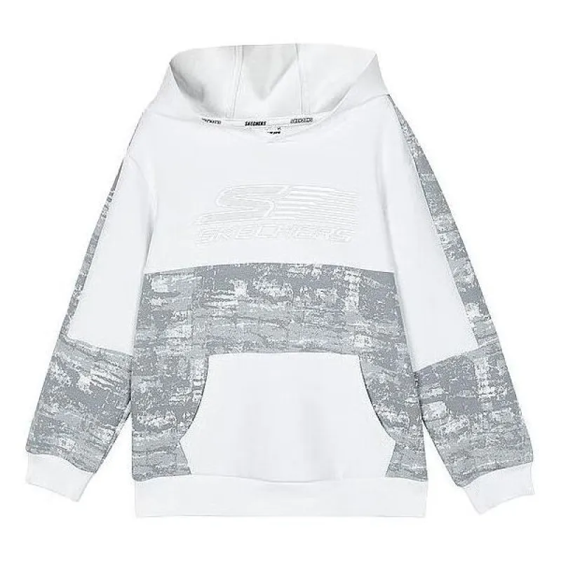 (GS) Skechers Contrast Color Hoodie 'White Grey' P423B006-0019 sold by KicksCrew