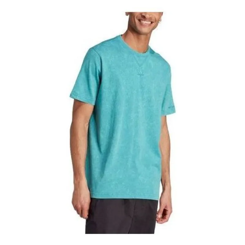 Adidas ALL SZN Garment-Wash Logo T-Shirts 'Blue' IJ6922 sold by KicksCrew