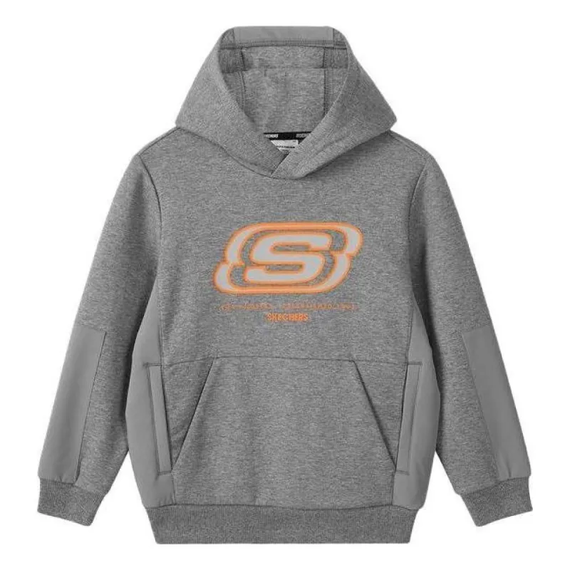 (GS) Skechers S Letter Printed Hoodied 'Grey Orange Black White' P421B006 sold by KicksCrew