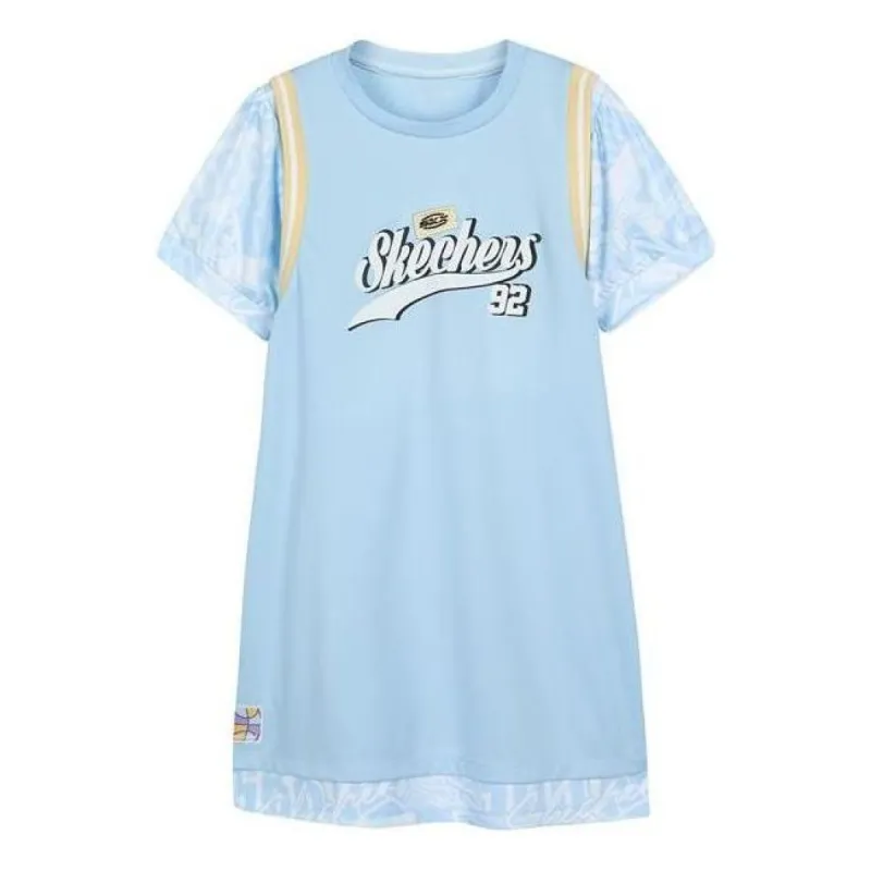 (GS) Skechers Letter Printed Short Sleeve Dress 'Blue Purple' P223G024 sold by KicksCrew