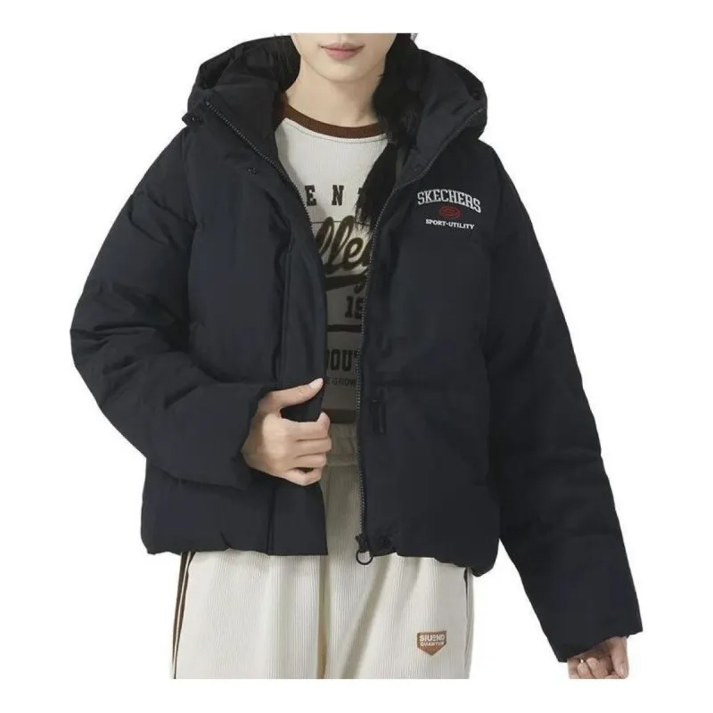 (WMNS) Skechers Casual Letter Printed Down Jacket 'Black' L423W037-0018 sold by KicksCrew