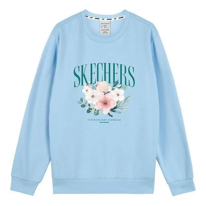 Skechers Flower Graphic Crew Sweater 'Blue White Grey' L422U243 sold by KicksCrew