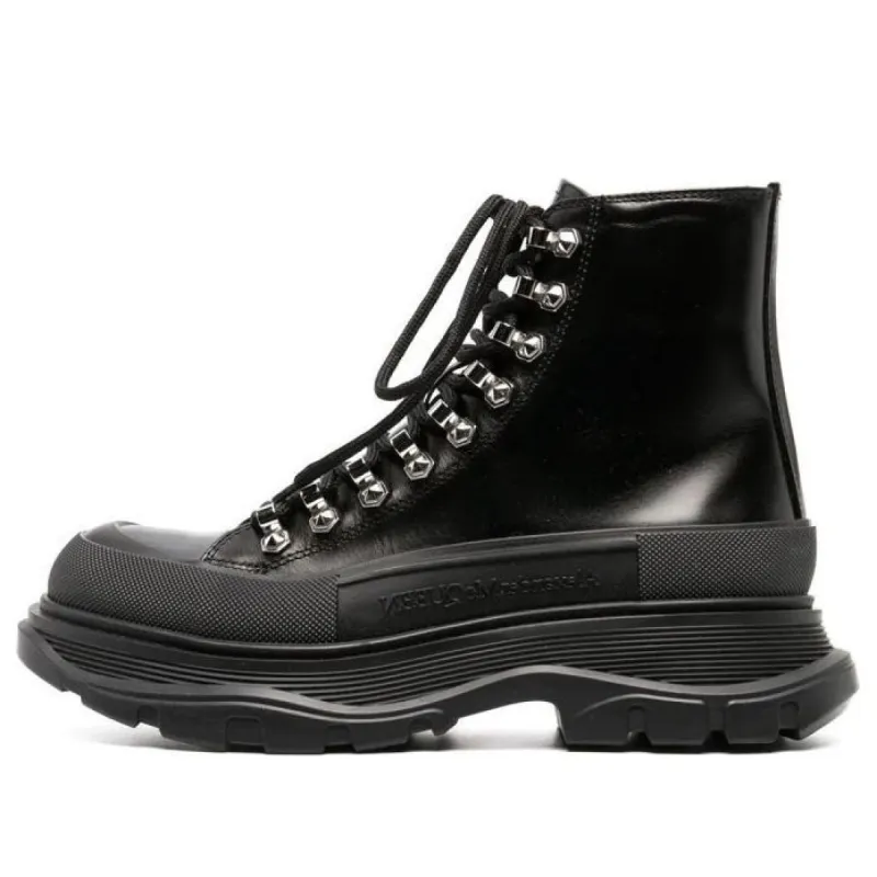(WMNS) Alexander McQueen Tread Slick Boots 'Black Silver' 733063WHSWY1090 sold by KicksCrew