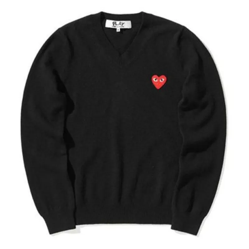 (WMNS) COMME des GARCONS PLAY V-Neck Pullover Red Emblem 'Black' AZ-N001-051-1 sold by KicksCrew