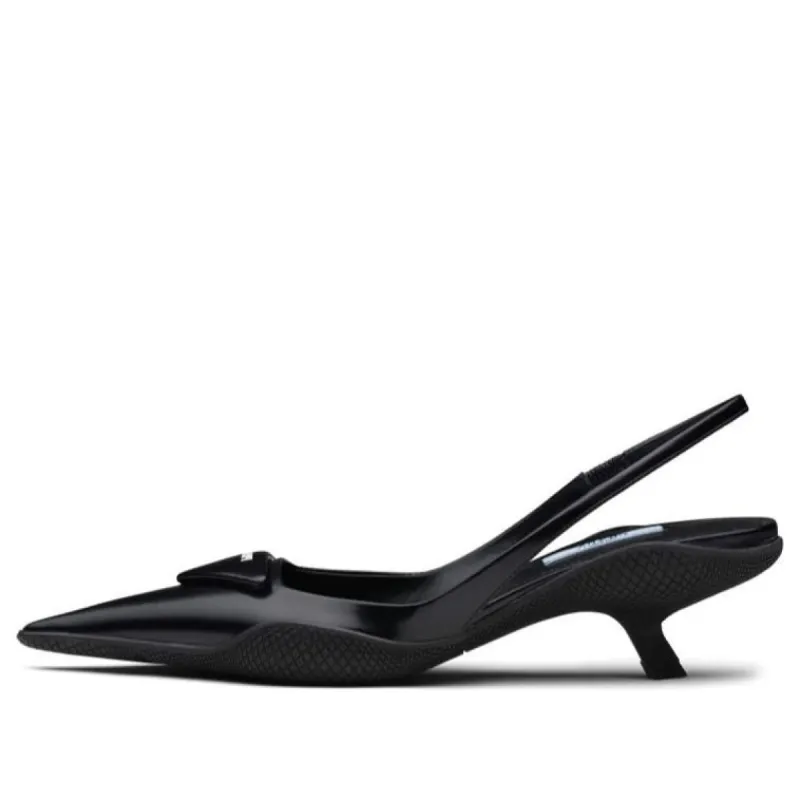 (WMNS) PRADA 30mm Sling-Back Pumps Brushed Leather 'Black' 1I565M_055_F0002_F_A045 sold by KicksCrew