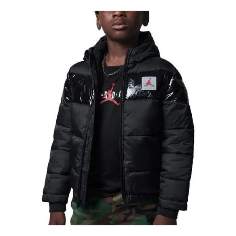 (GS) Air Jordan Bold Stripe Puffer Jacket 'Black' DC0037-010 sold by KicksCrew