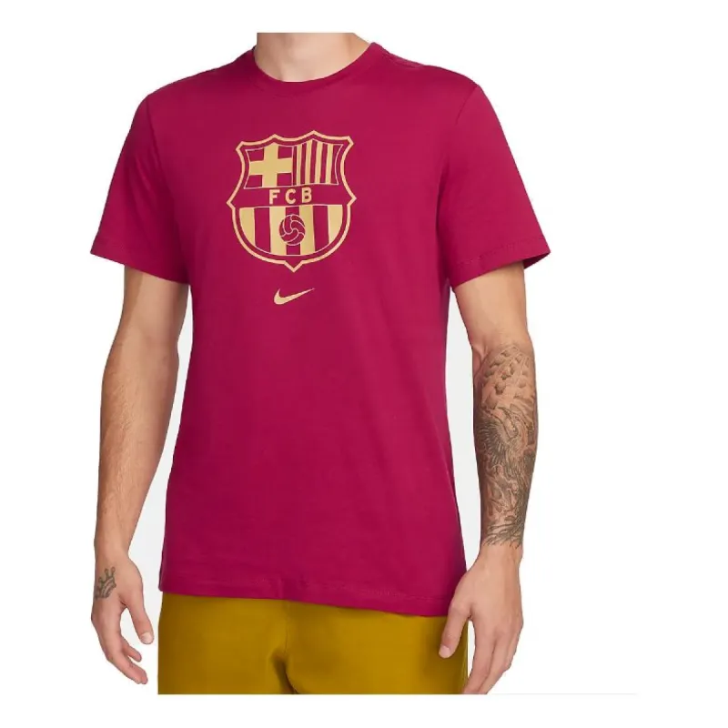Nike FC Barcelona Crest Soccer T-Shirt 'Noble Red Gold' DJ1306-620 sold by KicksCrew