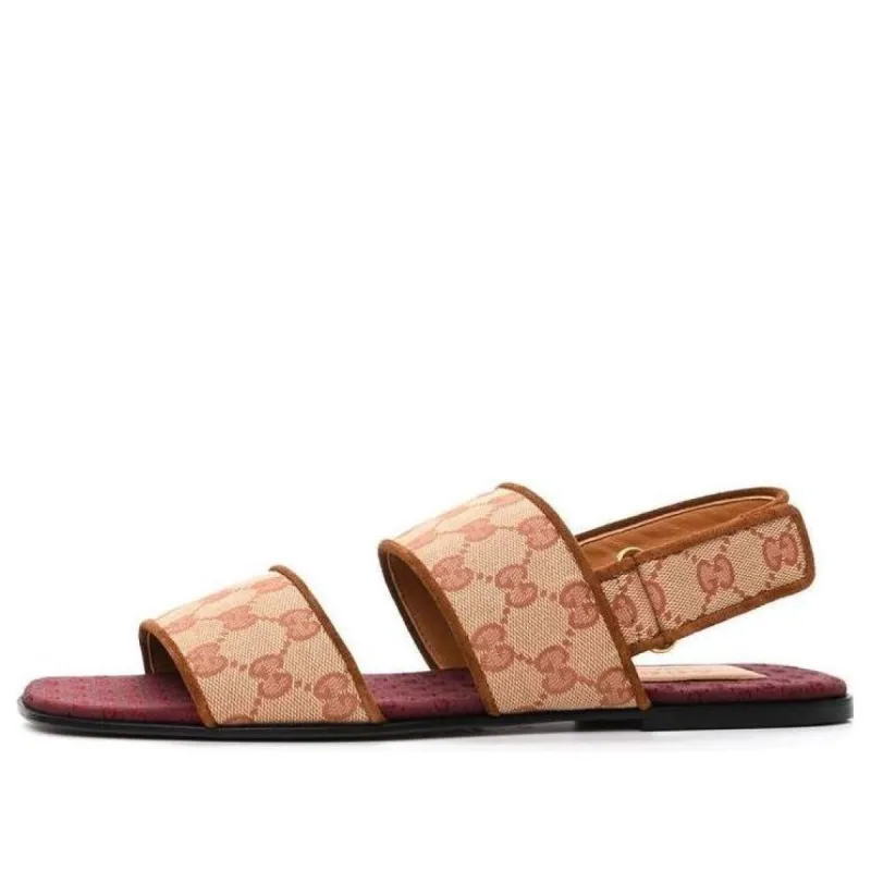 GUCCI GG Monogram Slingback Flat Sandals 'Tan Red' 574492-G1710-8371 sold by KicksCrew