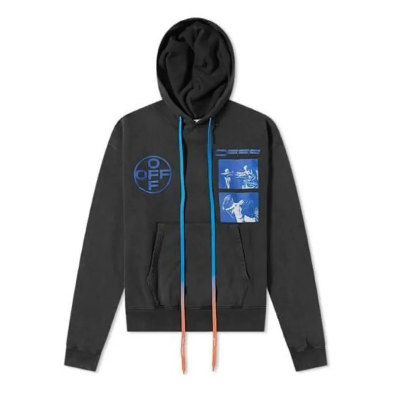 Men's Off-White Graphic Printed Drawstring Printing Hooded Long Sleeves Dark Grey OMBB037F19E300091030 sold by KicksCrew