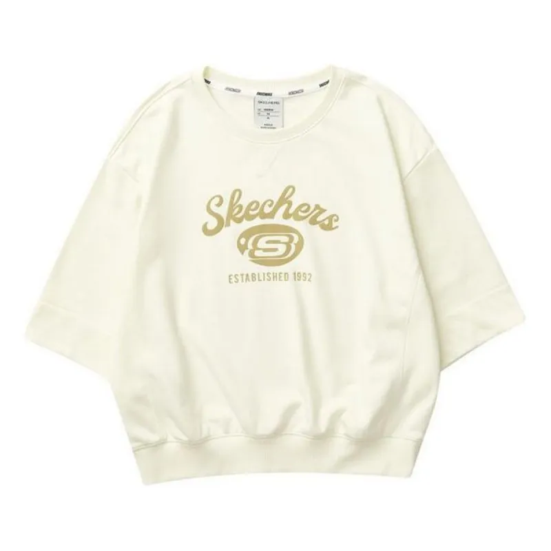 (WMNS) Skechers Letter Printed Round Neck Casual Sweater 'Beige' L323W014-00NA sold by KicksCrew