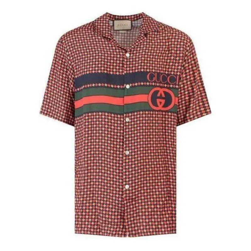 Gucci Geometric Houndstooth Print Bowling Shirt 'Blue Red' 731961-ZAL6I-4956 sold by KicksCrew