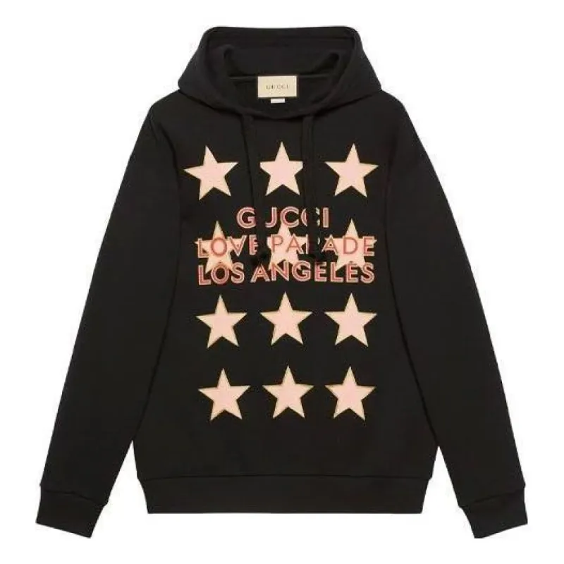 (WMNS) Gucci Logo Love Parade Cotton Hoodie 'Black' 615061-XJEQO-1082 sold by KicksCrew