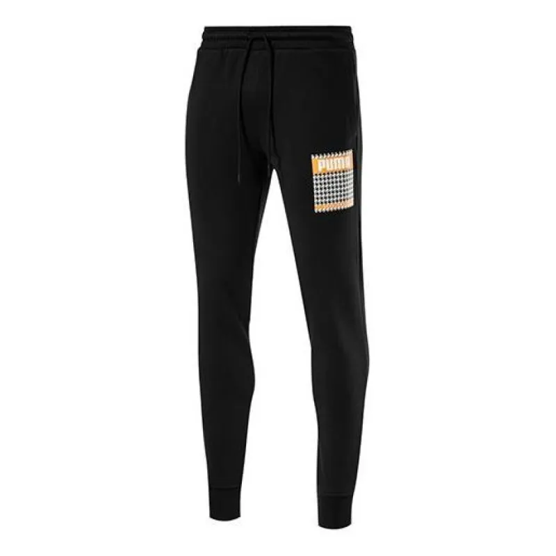 Puma Trend Sweatpants 'Black White Yellow' 596873-01 sold by KicksCrew