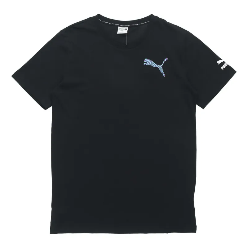 Puma Casual Graphic T-Shirt 'Black White Blue' 596631-01 sold by KicksCrew