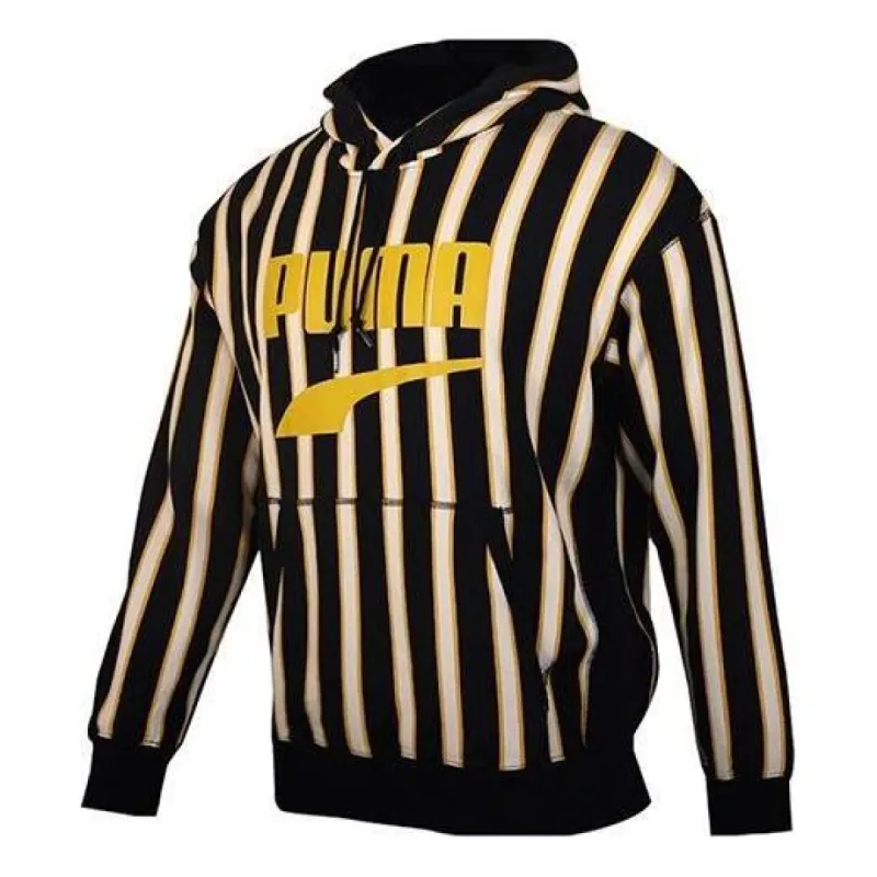 Puma Striped Hoodie 'Black Yellow White' 596004-01 sold by KicksCrew